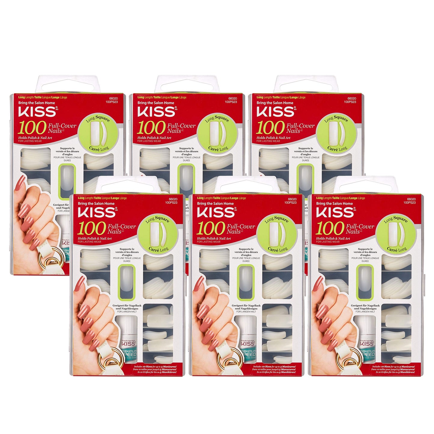 KISS 100 Acrylic Plain Full-Cover Nails (6 PACK, Active Long Square)