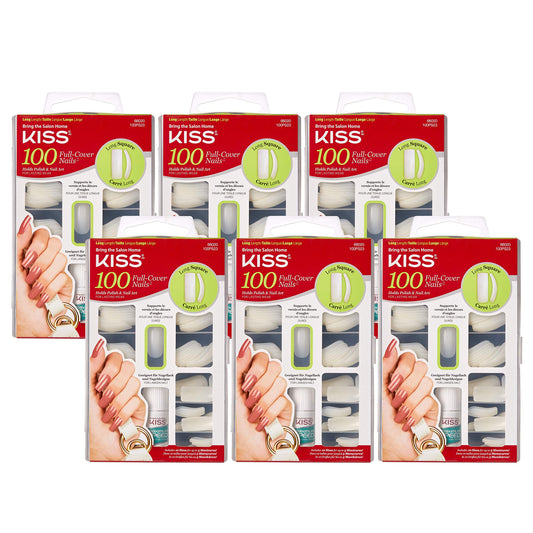 KISS 100 Acrylic Plain Full-Cover Nails (6 PACK, Active Long Square)