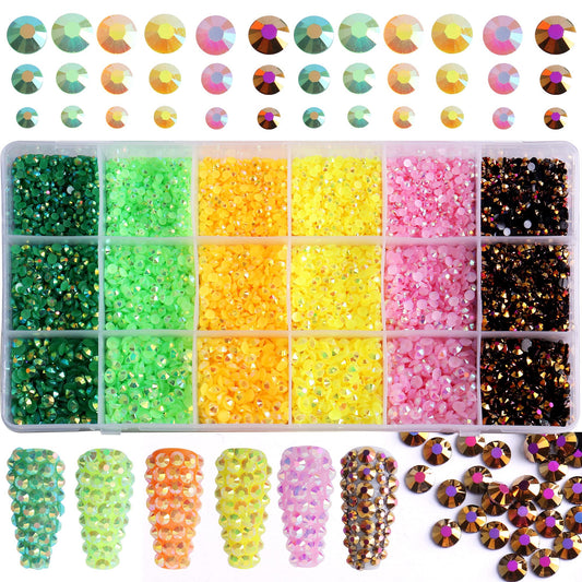 FULZTEY Flatback Rhinestones 19200pcs Resin Crystals Rhinestones Nail Gem Stones 6 Color Jelly Jewelry Rhinestones for Nails Clothes Shoes Makeup Tumblers DIY Crafts Decoration 3/4/5mm