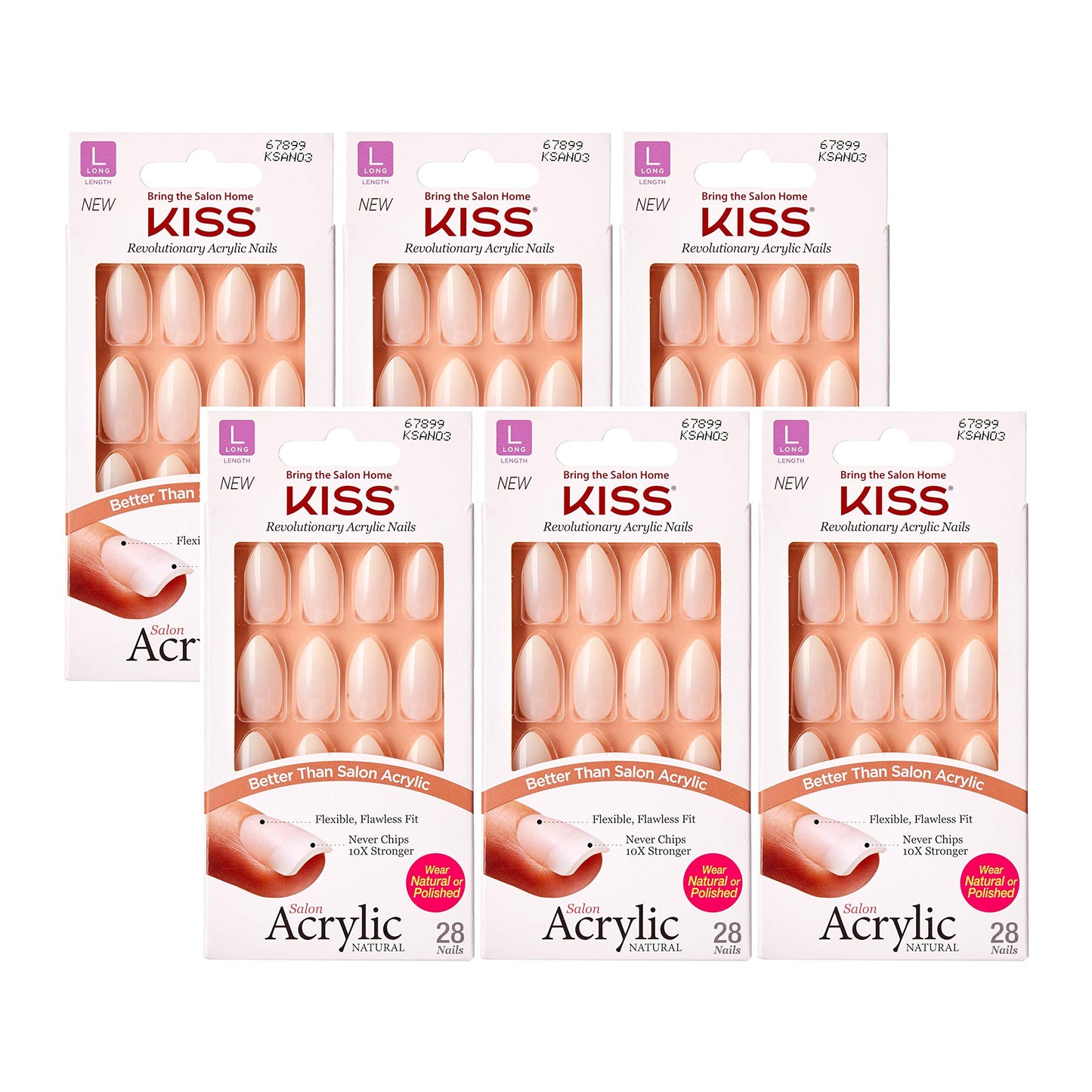 KISS Salon Acrylic Natural, Long Length 28 ea ( 6 pack)