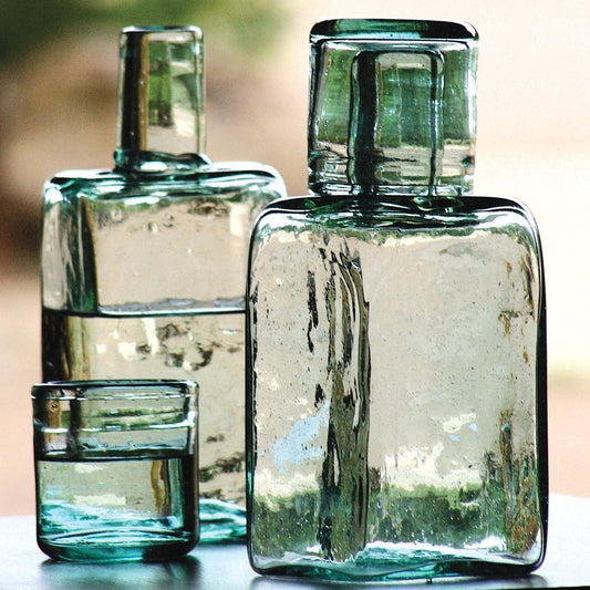 Hand Blown Glass Water Carafe and Glass Set