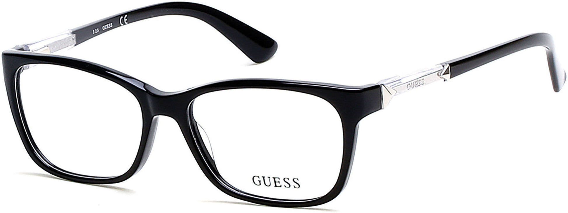 guess 2561 prescription optical eyewear glasses ladies women female acetate plastic classic traditional standard rectangular shape bold conservative 001 shiny black