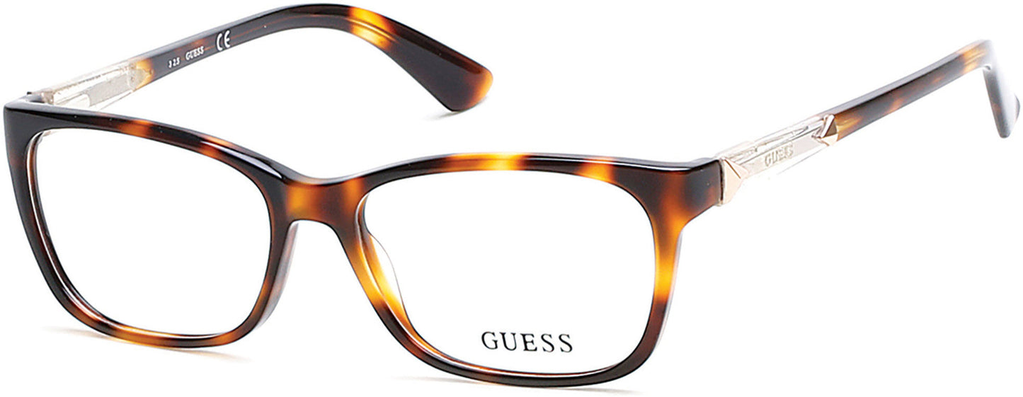 guess 2561 prescription optical eyewear glasses ladies women female acetate plastic classic traditional standard rectangular shape bold conservative 052 dark brown tortoise havana