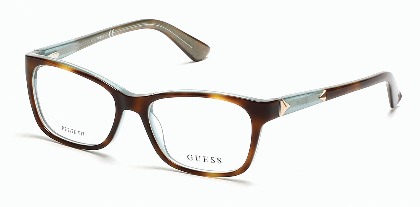 guess 2561 prescription optical eyewear glasses ladies women female acetate plastic classic traditional standard rectangular shape bold conservative 055 dark brown tortoise havana teal mint front