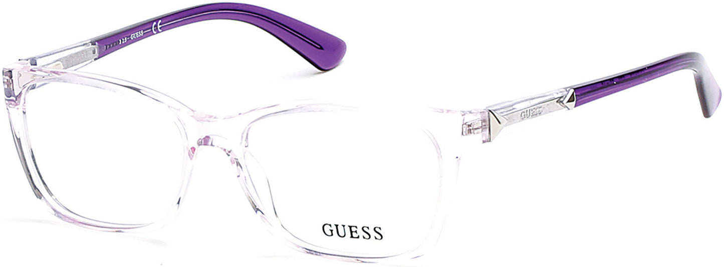 guess 2561 prescription optical eyewear glasses ladies women female acetate plastic classic traditional standard rectangular shape bold conservative 078 transparent purple lilac