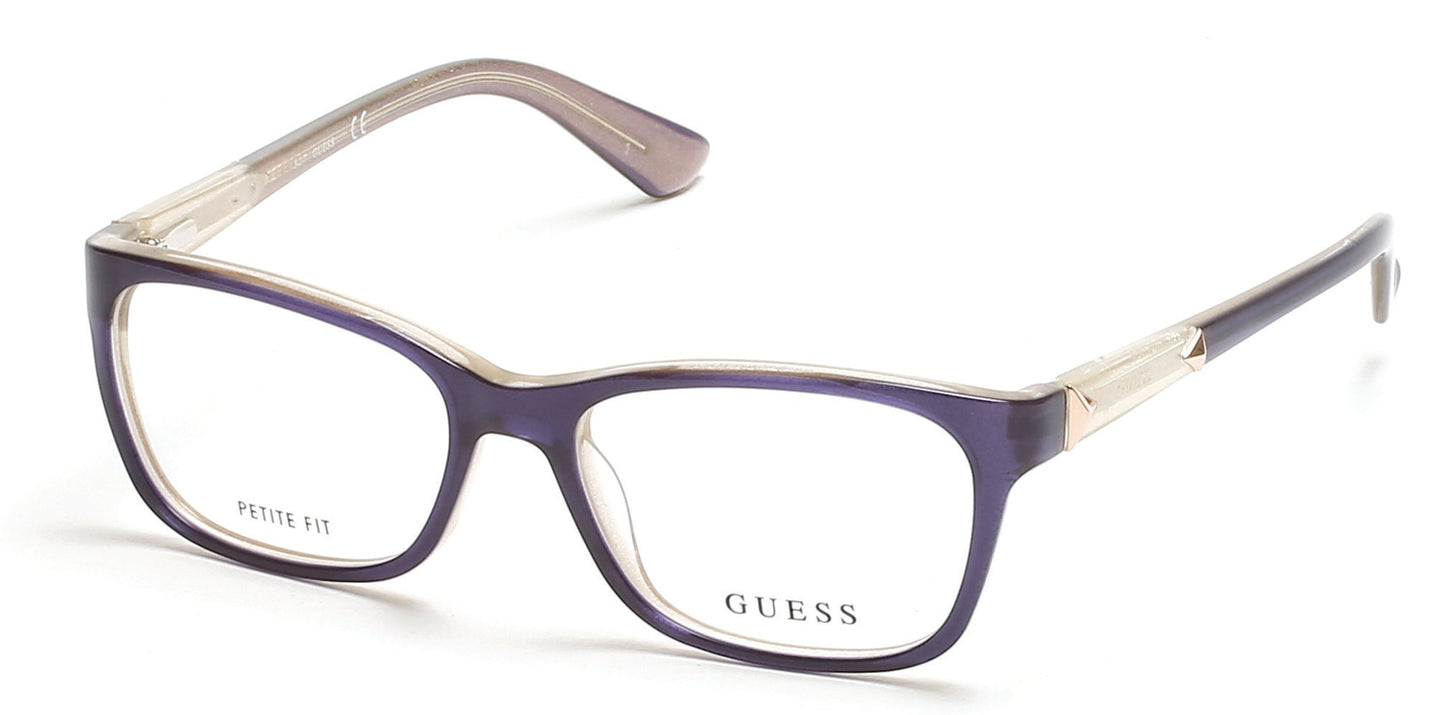 guess 2561 prescription optical eyewear glasses ladies women female acetate plastic classic traditional standard rectangular shape bold conservative 090 blue crystal