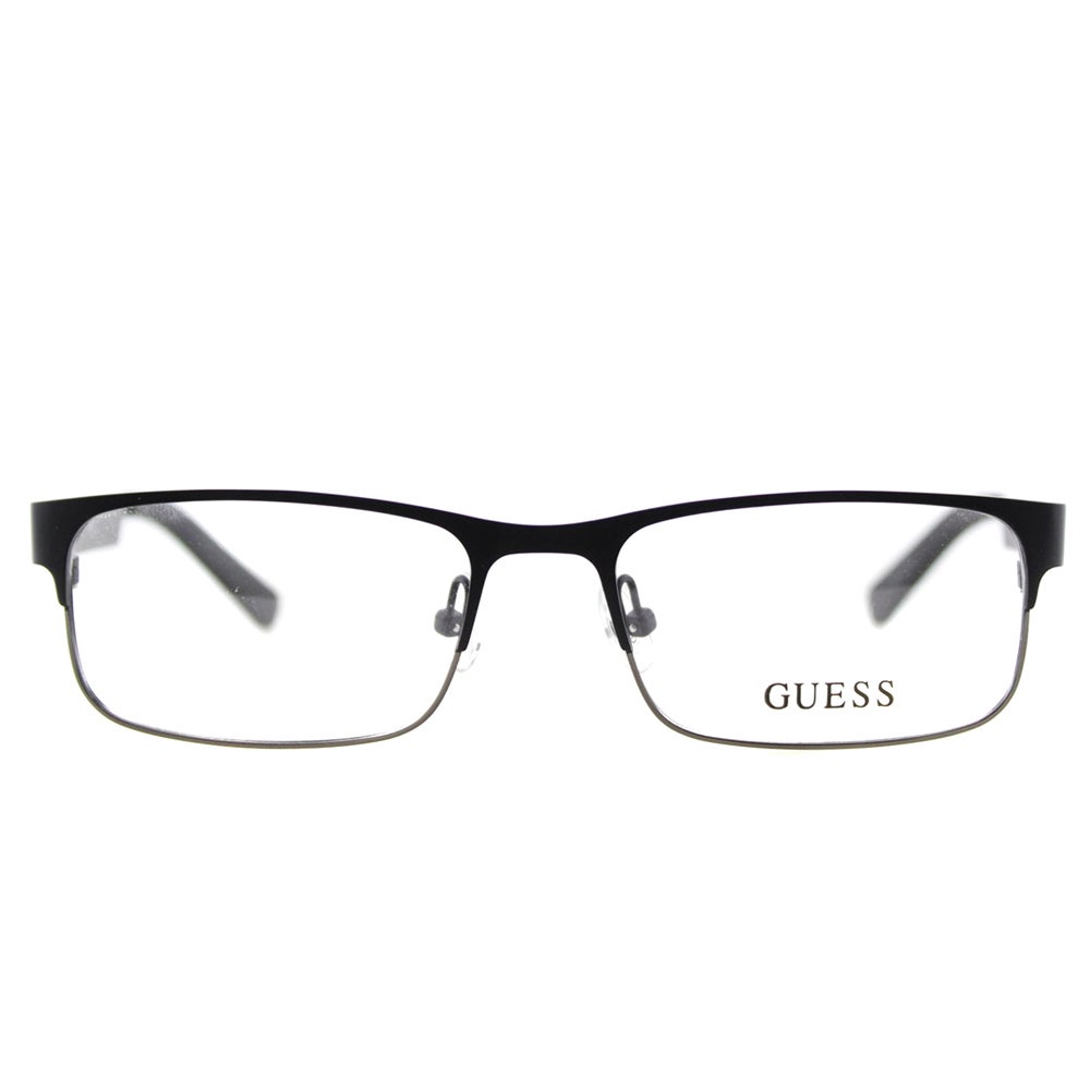 guess gu1731 prescription optical eyewear glasses men male stainless steel metal classic traditional slim narrow rectangular shape basic easy to wear casual D03 matte black front