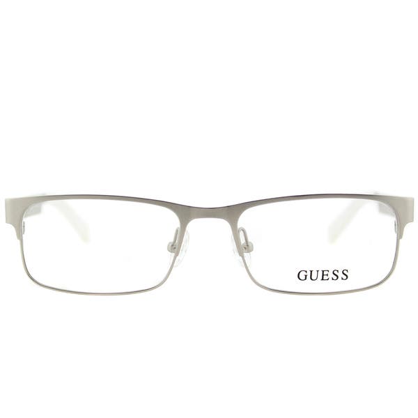 guess gu1731 prescription optical eyewear glasses men male stainless steel metal classic traditional slim narrow rectangular shape basic easy to wear casual Q63 matte silver front