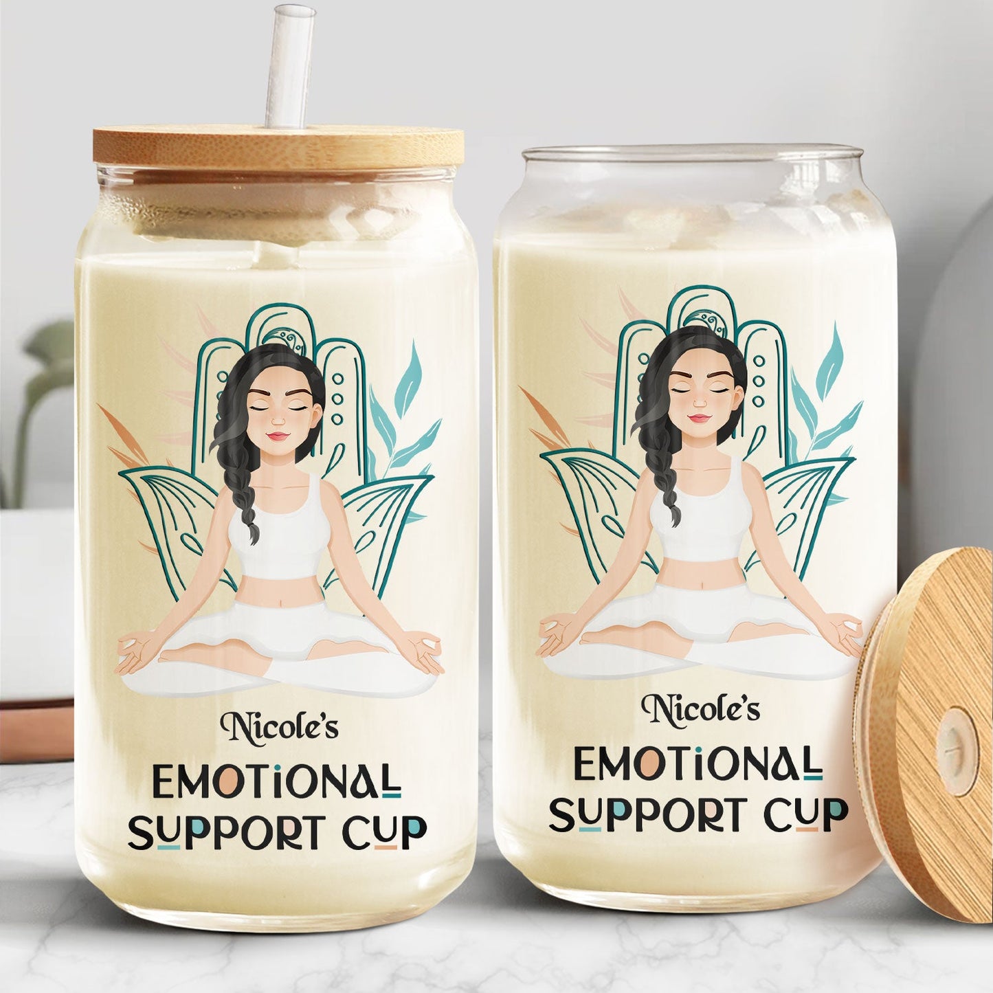 Emotional Support Cup - Gift For Yoga Lovers - Personalized Clear Glass Can