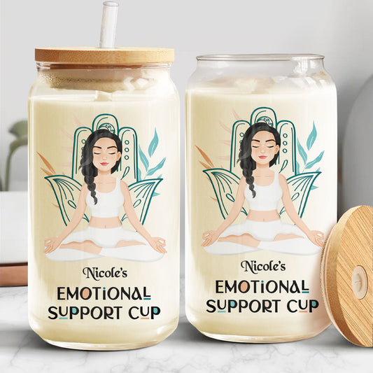 Emotional Support Cup - Gift For Yoga Lovers - Personalized Clear Glass Can