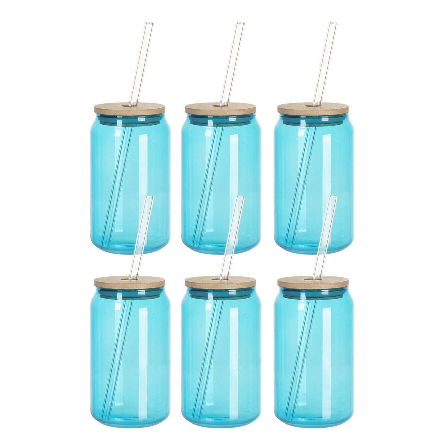 Sublimation Glass Beer Can Clear Colored with Bamboo Lid and Glass Straw 13 OZ 6 Pack