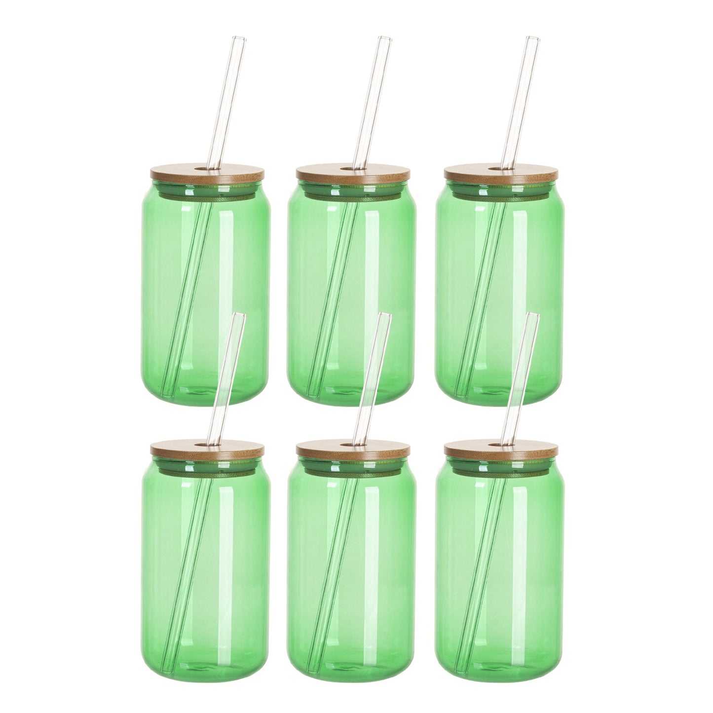 Sublimation Glass Beer Can Clear Colored with Bamboo Lid and Glass Straw 13 OZ 6 Pack