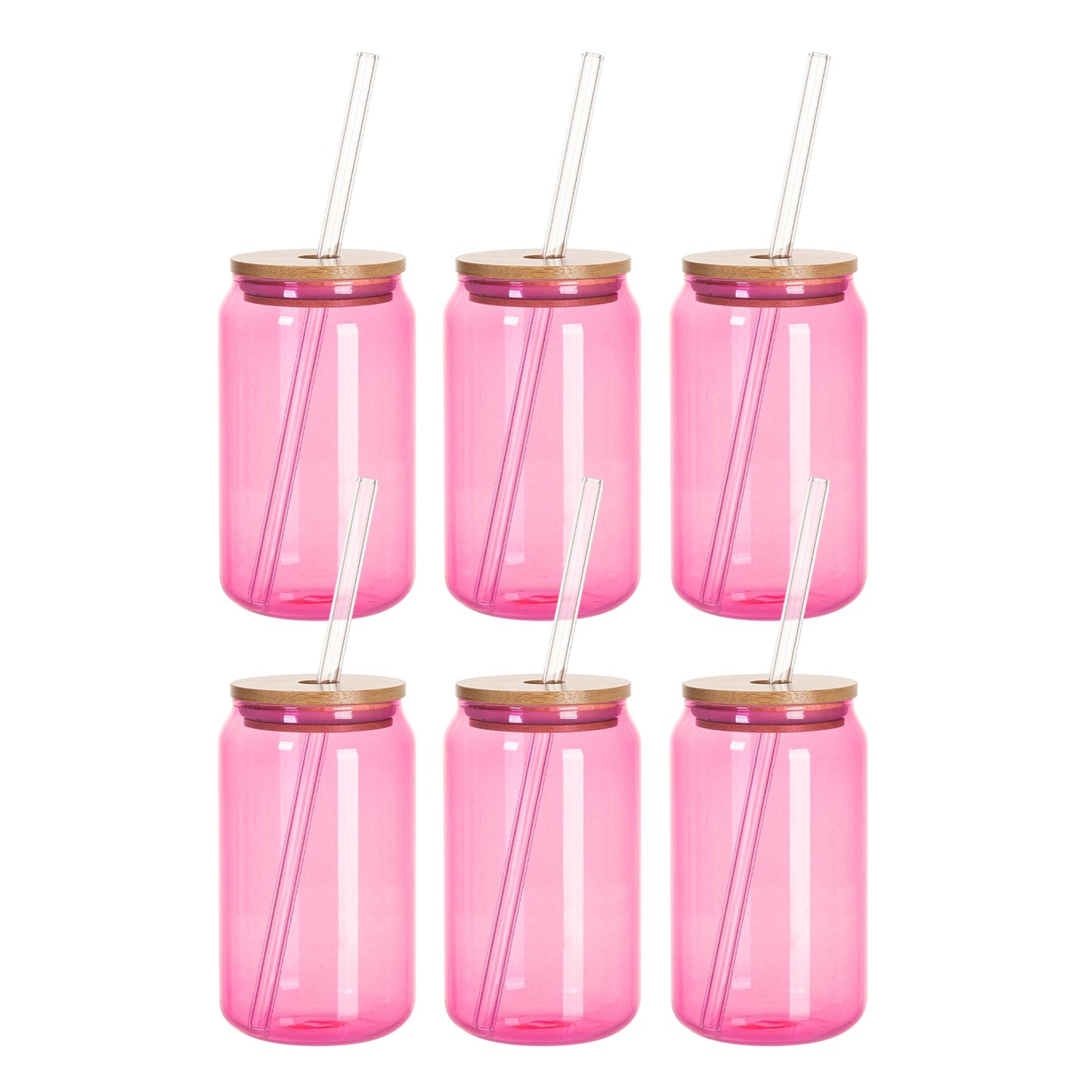 Sublimation Glass Beer Can Clear Colored with Bamboo Lid and Glass Straw 13 OZ 6 Pack