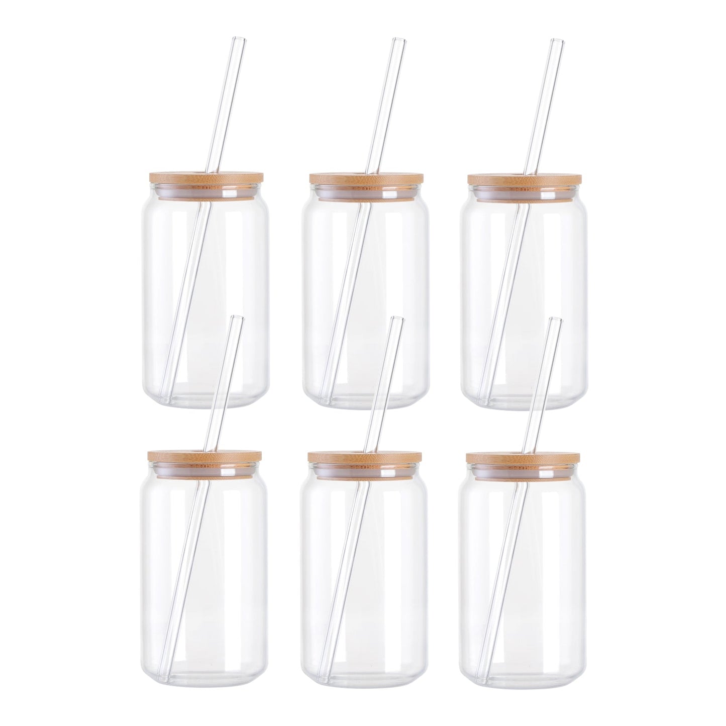 Sublimation Glass Beer Can Frosted White Or Clear with Bamboo Lid and Glass Straw 13 OZ 6 Pack
