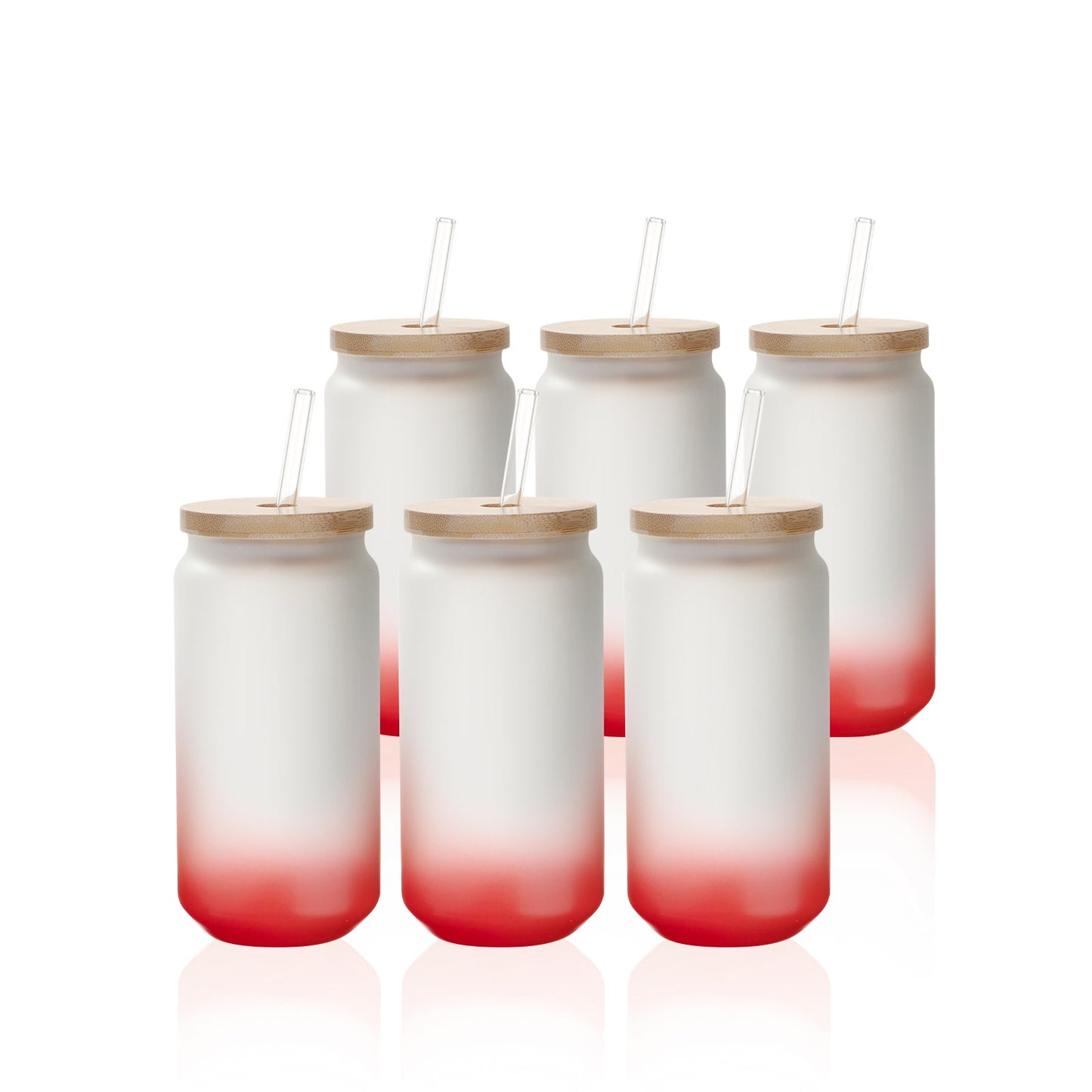 Sublimation Glass Beer Can Frosted Gradient Color with Bamboo Lid and Glass Straw 18 OZ 6 Pack