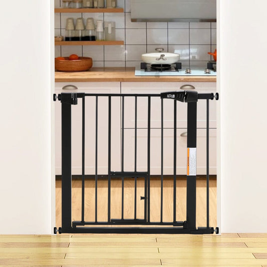 Pet Safety Gate Stair Pressure Fit with Lockable Cat Flap