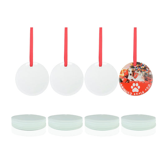 Sublimation Glass Ornament with Red Ribbon 3 Inch Round 24 PCS