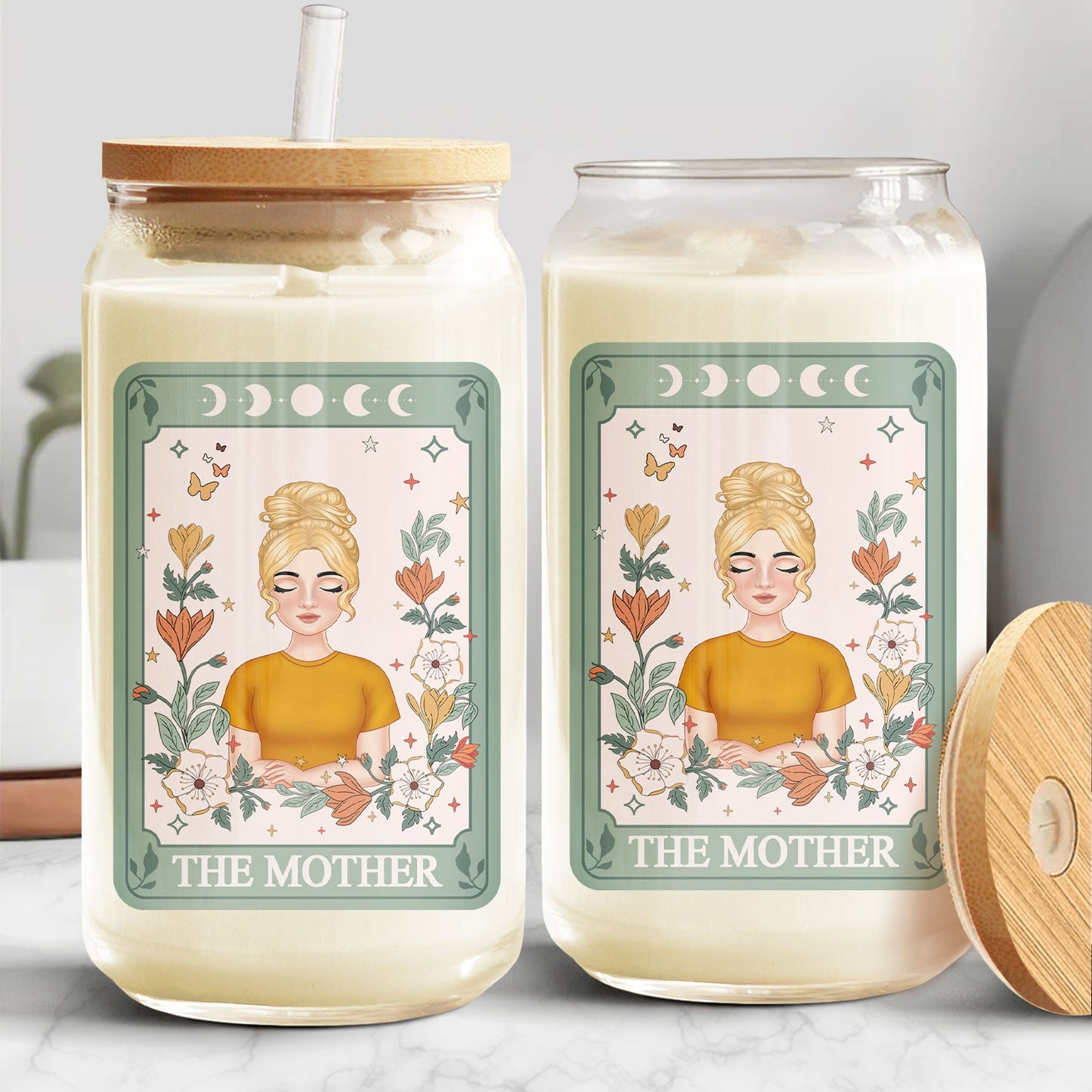 Tarot Card The Mother - Gift For Mother - Personalized Clear Glass Can