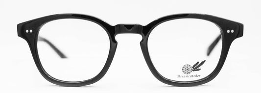 dreamcatcher eyewear claire handmade in japan designed in canada maple leaf motif vintage ladies men women male unisex bold sophisticated black keyhole bridge scholar smart front view