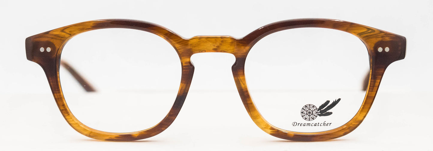 dreamcatcher eyewear claire handmade in japan designed in canada maple leaf motif vintage ladies men women male unisex bold sophisticated brown keyhole bridge scholar smart front view