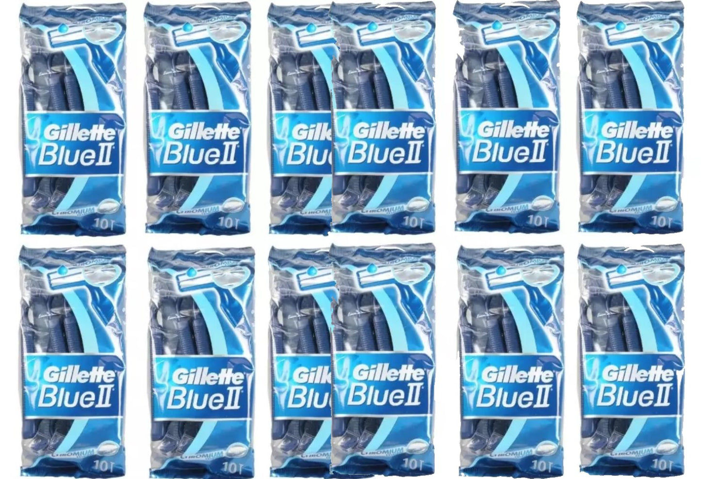 Gillette Blue II  Chromium Coating Long Lasting Blades 10 (ea) - 12 pack