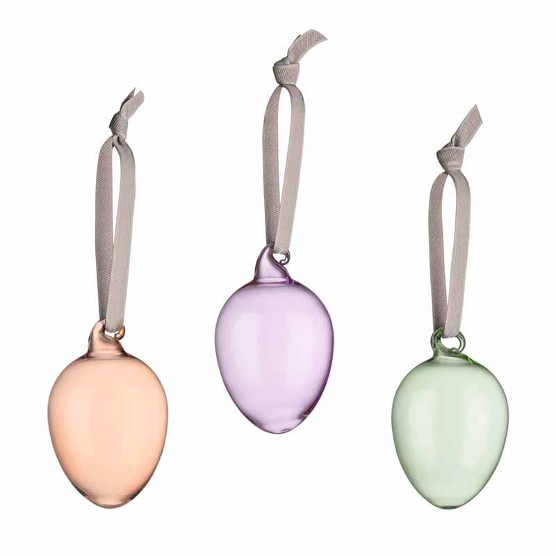Glass Egg Ornaments, Spring Mix, Set of 3 by Iittala