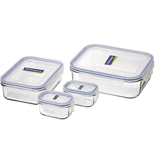 Glasslock Rectangle Container 4 Piece Set - Blue Seal