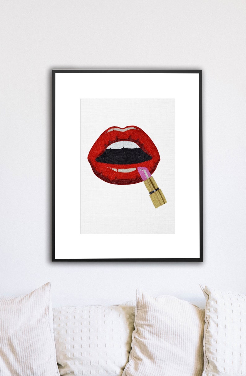 Lipstick Beaded Wall Art, Silence Beaded Wall Art