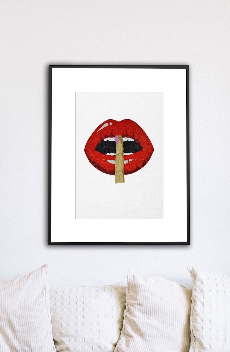 Lipstick Beaded Wall Art, Silence Beaded Wall Art