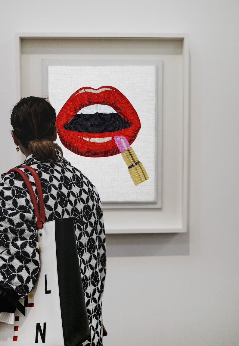 Lipstick Beaded Wall Art, Silence Beaded Wall Art
