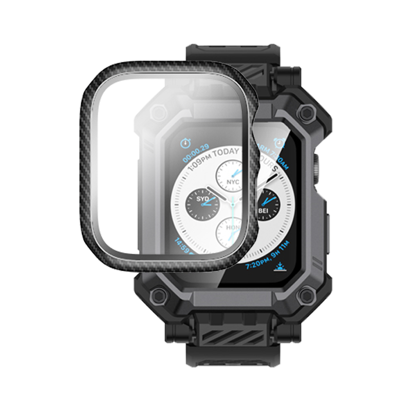 Apple Watch Unicorn Beetle PRO GLASS Rugged Wristband Case with Tempered Glass Screen Protector 45mm-Black