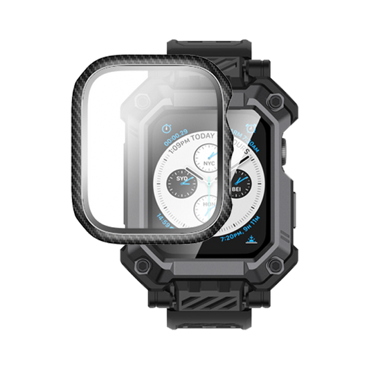 Apple Watch Unicorn Beetle PRO GLASS Rugged Wristband Case with Tempered Glass Screen Protector 45mm-Black