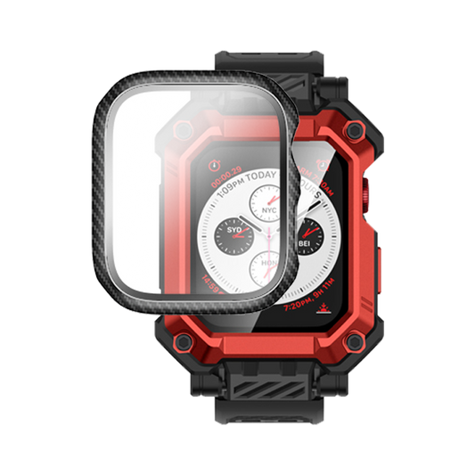 Apple Watch Unicorn Beetle PRO GLASS Rugged Wristband Case with Tempered Glass Screen Protector 45mm-Metallic Red