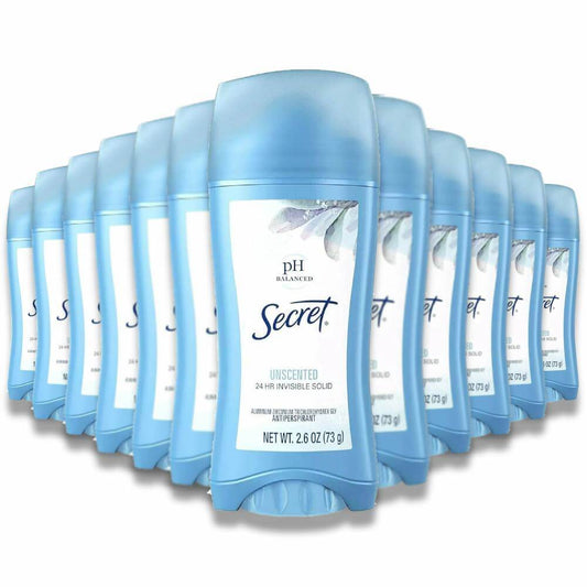 Secret - Invisible Solid Antiperspirant Deodorant, Unscented - 2.6 Oz  - 12 Pack