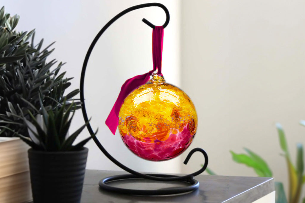 Sunset Art Glass Orb with Stand