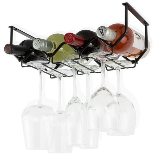 PICCOLA Under Cabinet Bottle and Stemware Rack – 4 Sectional – Black